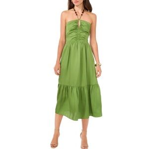 1. State Green Ruched Halter Sundress
